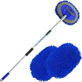 62" Car Wash Brush Mop Kit with Long Handle, 2 in 1 Chenille Microfiber Sponge Mitt Cleaning Detailing Duster for Washing Cars Truck SUV RV Caravans and Household(2 x Mop Head) (Blue) by GreatCool