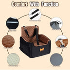 Dog Car Seat for Small Dogs, Dog Booster Seat Filling in Thick Memory Foam with 2 Safety Leashes and Storage Pocket, Suitable for Pet Under 30lb or 2 Puppies (Brown/Black) - Image 5
