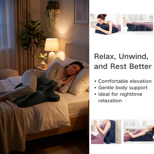 Couples Pillow, 27° Ergonomic Memory Foam Wedge Pillow – Multi-Position Back & Lumbar Support For Sleeping, Reading & Relaxing(Blue) - Image 4