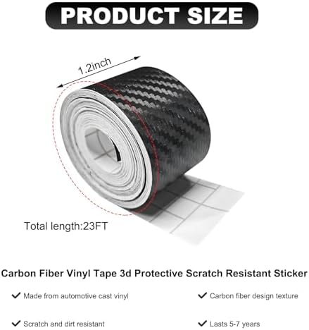 Wevdn 3D Carbon Fiber Vinyl Tape, 1 Inch×23ft Carbon Fiber Wrap Auto Door Edge Window Trim Detailing Tape, Anti-Scratch Self Adhesive Auto Door Entry Guards Vinyl Overlay Wrap Roll - Image 2