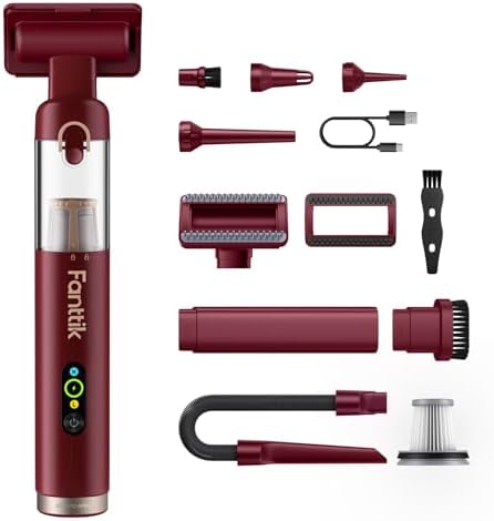 Fanttik Slim V10 APEX Cordless Car Vacuum, 4-in-1 Portable Mini Handheld Vac, Upgraded Smart Digital Display, 19kPa Suction Power, 2 Suction Modes for Small Jobs, Car, Office Desk, Keyboards (Red) by FANTTIK%C2%AE
