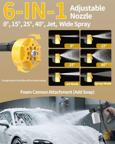 Handheld Battery Operated Washer, 1100 PSI Lightweight Mini Washer for Car, Home, Patio, Driveway and Garden Cleaning (Tough Yellow) - Image 4