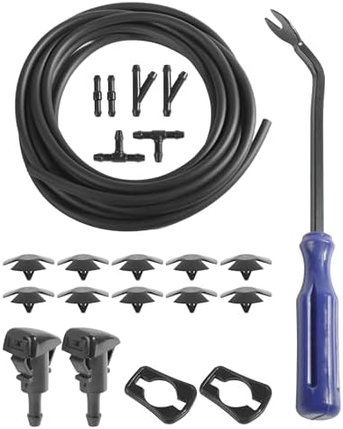 22PCS Windshield Washer Hose Kit,13FT Washer Fluid Hose,6 PCS Hose Connectors,2 Fan Nozzles,Car Accessories Windshield Fluid Hose Replacement,Suitable for Most Car Windshield Fluid Tubing by Unknown