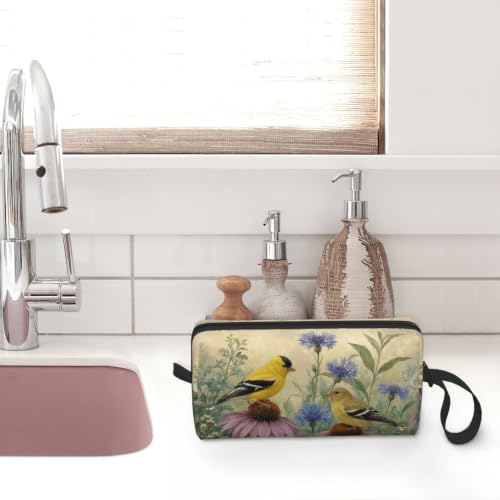 Goldfinch Pair on Coneflowers Makeup Bag for Women Wrist Strap | Double-Sided Goldfinch Garden Cosmetic Organizer with Foam Padding for Women, Travel, Gym, School, and Daily Storage - Image 7