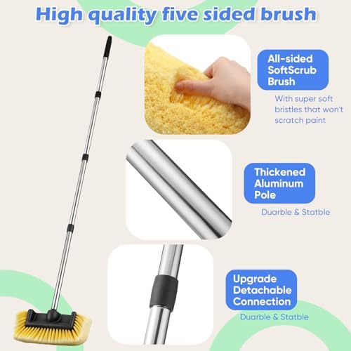 LemonRoad 65'' Five-Sided Car Wash Brush with Long Extendable Handle, Scratch-Free Soft Bristles Car Cleaning Wash Mop Kit, Universal for Truck RV SUV Boats Floors - Image 4