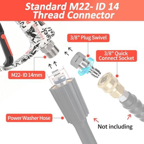 BEAR FORCE Pressure Washer Short Spray Gun M22-ID14mm Max 3000 PSI & Foam Cannon Foam Gun with 5 Tips #035 & 3/8'' Quick Connector Swivel, Additional Orifice Nozzle 1.10mm, Car Care Detailing - Image 5