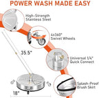 18" Pressure Washer Surface Cleaner with 4 Wheels, 4000 PSI Max Stainless Steel Surface Cleaner for Pressure Washer, 2 Extension Wands, 1/4" Quick Plug, for Concrete, Patio, Sidewalk, Deck - Image 2