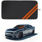 Front Windshield Sun Shade Fit for Dodge Charger Challenger Durango Journey Universal Fit to All Dodge Cars Foldable Sun Visor Protector Custom Fit Dodge Window Sunhade (Black Orange) by YOSRTER