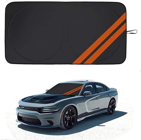Front Windshield Sun Shade Fit for Dodge Charger Challenger Durango Journey Universal Fit to All Dodge Cars Foldable Sun Visor Protector Custom Fit Dodge Window Sunhade (Black Orange) by YOSRTER