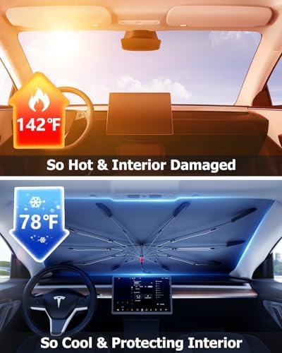 DMJN Umbrella Windshield Sun Shade for Toyota RAV4, Car Sunshade for Front Windshield [Nano Ice-Crystal Coatings] UPF50+ Heat & UV Block, Protect Interior & Keep Cooler - Image 5