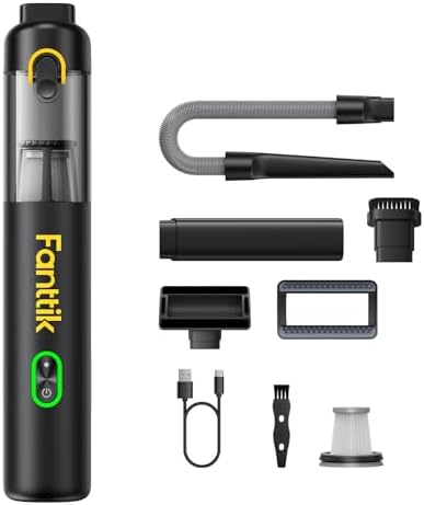 Fanttik V8 Mate Upgraded Cordless Car Vacuum, Portable Mini Vacuum with 13000pa Suction Power, 2 Suction Modes, Type-C Charge, Handheld Vacuum for Car, Small Tasks, Keyboards, Office Desk (Black) by FANTTIK%C2%AE