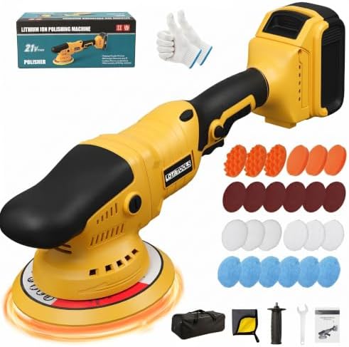 Polisher for Car Detailing to 5500Rpm (Yellow, Upgraded Version) by LotaToolsPremiumSelection