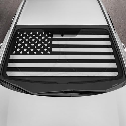 Motor Trend USA Black American Flag Car Windshield Sun Shade for Front Window, Foldable Car Sun Shade with Patriotic Graphic, Collapsible Sun Visor Sunshade for Cars Windshield (Large 69" x 35") - Image 2