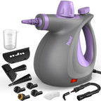 Phueut Pressurized Handheld Multi-Surface Natural Steam Cleaner with 12 pcs Accessories, Multi-Purpose Steamer for Home Use, Steamer for Cleaning Floor, Upholstery, Grout and Car (Purple) by Phueut