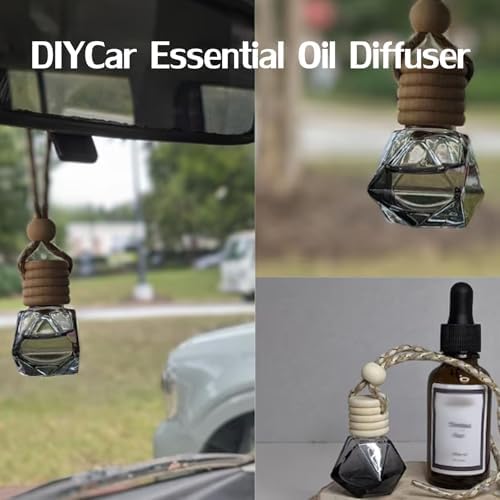 7 Pcs 8ml Hanging Car Air Freshener Diffuser,Empty Black Gradient Glass Essential Diffuser Oil Aromatherapy Fragrance Perfume Pendant Glass Vials with Wooden Caps (Diamond, 8ml) - Image 5