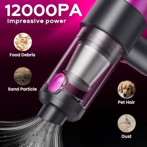 Car Vacuum Handheld Vacuum Cleaner, 12000PA Suction, Mini Vacuums with Air Duster and Blower, Portable Hand Held Vacuum for Car, House, Crumbs, Hair (Pink) - Image 2