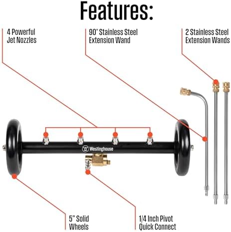 Westinghouse Universal 16" Pressure Washer Undercarriage Cleaner and Water Broom Attachment - 4400 PSI, 1/4" Connector - for Gas and Electric Pressure Washers - Image 4