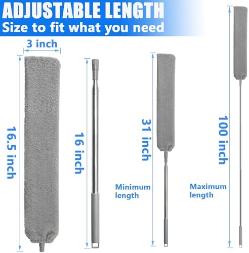 100 inches Retractable Gap Dust Cleaner Cleaning Tools with 4 Microfiber Dusting Cloths Long Handle, Washable and Retractable Duster Brush for Cleaning Under Appliances Furniture Couch Fridge - Image 2