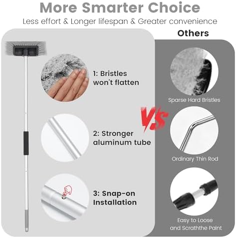 Car Wash Brush with Long Handle, 60'' Soft Bristle Cleaning Brush, Car Cleaning Brushes, Carwash Brushes for SUV, RV, Boat, Truck, House Siding, Sweep Snow, Gray - Image 5