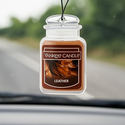 Yankee Candle Car Jar Ultimate Air Freshener, Hanging Car Freshener, Long Lasting Car Fragrance, Leather (Pack of 1) - Image 2