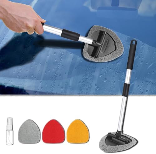 Car Window Cleaner, Car Cleanser Brush, Car Accessories Car Cleaning Supplies Tools, Car Cleaning Kit with Extendable Handle, Microfiber Cloth, Spray Bottle, Fits All Cars - Image 2