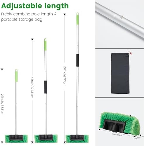 Car Wash Brush with Long Handle, 60'' Soft Bristle Cleaning Brush, Car Cleaning Brushes, Carwash Brushes for SUV, RV, Boat, Truck, House Siding, Sweep Snow, Green - Image 3