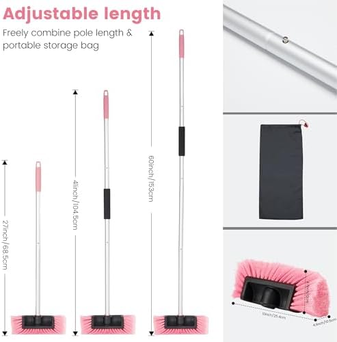 Car Wash Brush with Long Handle, 60'' Soft Bristle Cleaning Brush, Car Cleaning Brushes, Carwash Brushes for SUV, RV, Boat, Truck, House Siding, Sweep Snow,Pink - Image 3