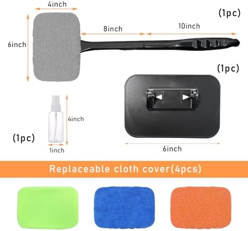 Ohleats Car Windshield Cleaning Tool, Microfiber Window Cleaner with 4 Washable and Reusable Cloth Pad & Long Handle, Auto Glass Wiper Cleaning Kit with Spray Bottle, Car Accessories (Pack of 2) - Image 2