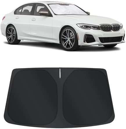 TINGLU Sun Shade for BMW 3 Series 2019-2025 2026 Accessories Windshield Sun Shade Window Shade UV Rays Protection Sun Visor Cover with Steering Wheel Sunshade Storage Bag by TINGLU