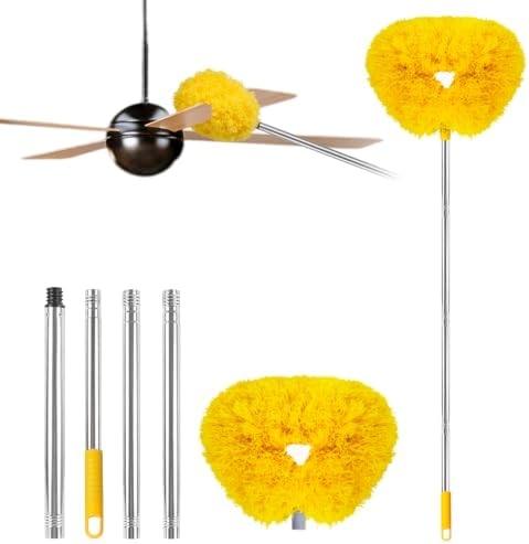 Ceiling Fan Cleaner Duster Reusable Microfiber Ceiling Fan Blade Cleaner Removable Duster with Extension Pole Adjusts 13 to 49.7 Inch for Cleaning Walls Bookshelves Furniture Door Window Top (Yellow) by Unknown