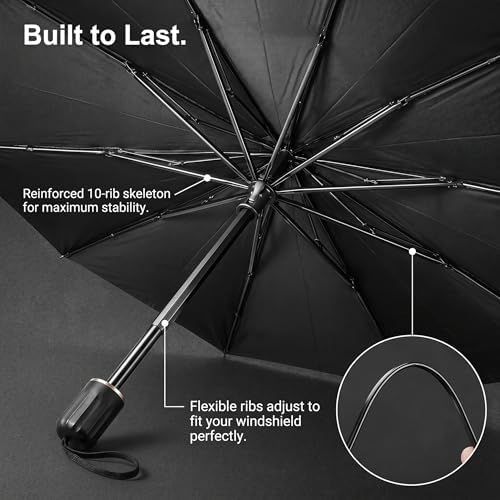 Upgraded Car Windshield Sun Shade Umbrella, Foldable Car Umbrella Sunshade, Sun Protection & Heat Insulation Windshield Sunshades, 90% UV Resistant Front Window Cover, for Most Vehicles (#02) - Image 4