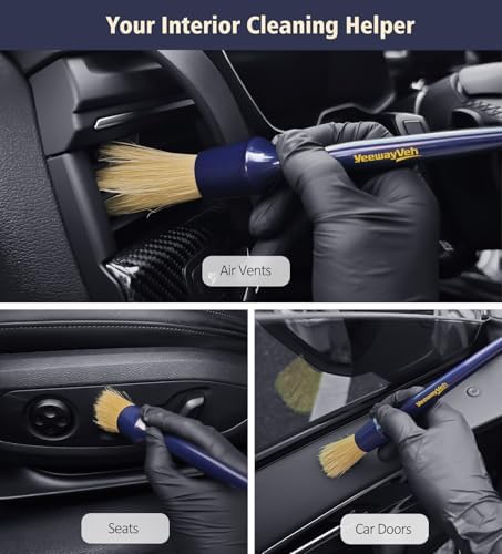YeewayVeh 3PCS Car Detailing Brush Set, Boars Hair Bristles Brushes, Indigo - Image 4