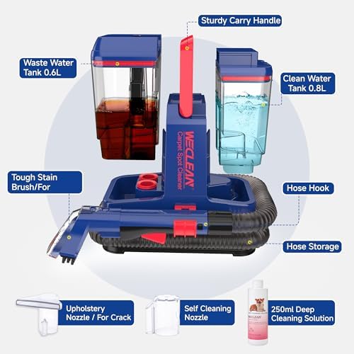 WECLEAN C5 Portable Carpet & Upholstery Spot Cleaner Machine,Deep Cleaning for Carpet,Car Couch, with Deep Cleaning Solution - Image 5