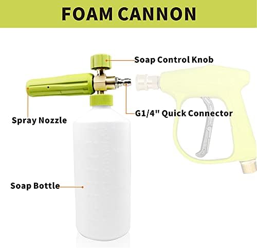 Foam Cannon 1 L Bottle Car Wash Snow Foam Lance with 1/4" Quick Connector Pressure Power Jet Washer Quick Release Adjustable Nozzle - Image 4