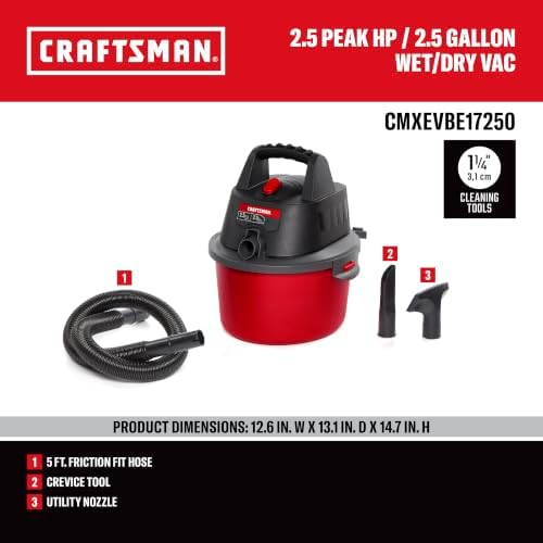 CRAFTSMAN CMXEVBE17250 2.5 Gallon 2.5 Peak HP Wet Dry Shop Vacuum - Image 3