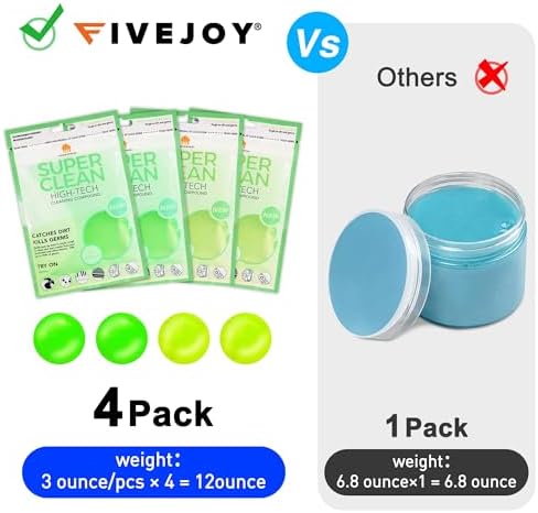 FiveJoy Car Cleaning Gels, 4-Pack Universal Auto Detailing Tools Car Interior Cleaner Putty, Dust Cleaning Mud for PC Tablet Laptop Keyboard, Camera, Printers, Calculator - 320g (2.8oz/pcs) - Image 3