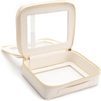 Aveniee Clear Makeup Bags, Double Layer Cosmetic Case with Separate Brush Compartment, Large Toiletry Organizer for Women, Travel Accessories Holder(2 Layers Large, White) - Image 4