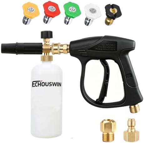 High Pressure Washer Gun with Foam Cannon, Car Wash Foam Gun with 1/4" Quick Connector, Pressure Washer Foam Cannon Kit with 5 Pressure Washer Nozzle Tips, 2 Adapter, 1 Liter by Echouswin