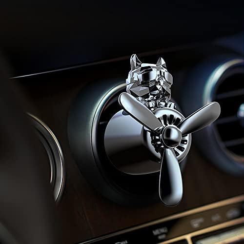 Car Air Freshener Cute Cartoon Bulldog Pilot Car Diffuser Rotating Propeller Automotive Air Outlet Fan Creative Funny Car Perfume Decoration Cool Car Accessories (Silver) - Image 3