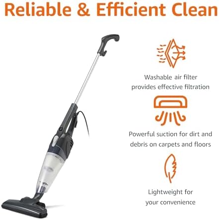 Amazon Basics 2-in-1 Corded Stick Vacuum Cleaner, Converts to Handheld, Lightweight (3.9 LBS), with Washable Filter, Crevice Tools, 0.5L Dust Cup, Self-Standing, 19.7-Ft Cord, 300W, Black - Image 3