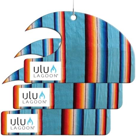 ulu Lagoon Hanging Car Air Freshener | Tropical Beach Coconut Surf Wax Scent Mini Wave | Long Lasting Car Freshener, Closet and Beyond | Made In USA | 3 Pack (Baja) by uluLAGOON