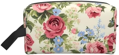 Vintage Rose Flower Makeup Bag - Durable 600D Oxford Fabric Travel Cosmetic Bag, Shockproof Foam Padded Toiletry Organizer for Gym & Daily Use 10x6.2x4.9 Inch by OLUSENMO