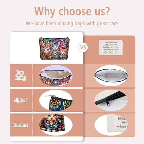 Bohemian Cat Mom Makeup Bag For Women & Teen Girl Cat Lover Gifts. Cute Boho Cats Themed Cosmetic & Toiletry Organizer Pouch For Daughters, Sisters, Friends.Ideal Gift For Travel, Christmas. - Image 2