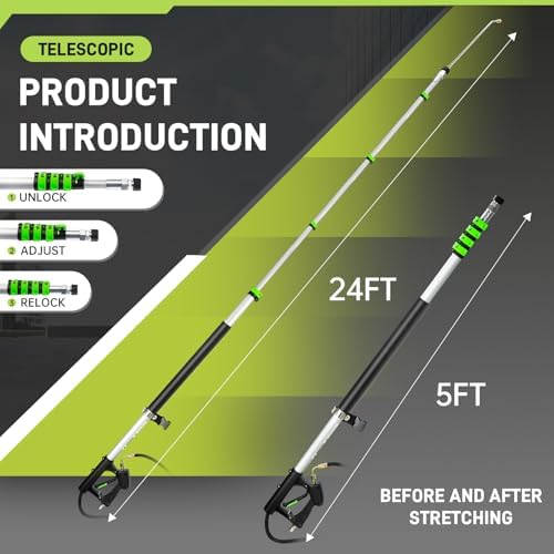 TOR 24 FT Telescoping Pressure Washer Wand with Pressure Washer Extension Wand,Gutter Cleaner Attachment, Pressure Washer Telescoping Wand with 5 Spray Nozzle Tips, 2 Hose Inlet Adapters, Brush Head - Image 7