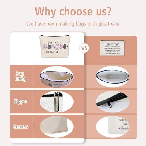 Cat Mom Makeup Bag For Women & Teen Girl Cat Lover Gifts: Cosmetic Bag & Toiletry Pouch Just A Girl Who Love Cats Themd For Mom, Daughters, Friends.Ideal Gifts For Travel, Birthdays. - Image 4