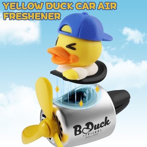 Car Air Freshener Yellow Duck Pilot Car Diffuser Rotating Propeller Automotive Auto Vehicle Air Outlet Fan Creative Car Perfume Fragrance Decoration Comes with 4 Fragrant Tablets - Image 4
