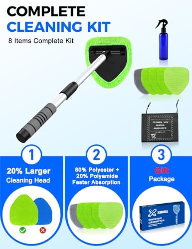 XINDELL 24-inch Windshield Cleaner Tool – Upgrade Large Head Car Interior&Exterior Window Cleaning Kit with Extendable Handle & 4 Microfiber Pads, Auto Wiper Brush for Car, Trucks, SUVs, RVs & Home - Image 5