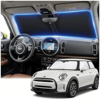 Windshield Sun Shade for BMW Mini Cooper 2015-2024 2025 Sunshade Front Window Shade Custom Fit Mini Cooper Accessories Sun Visor Foldable Shade Blocks UV Rays Accessories by AuyNeas