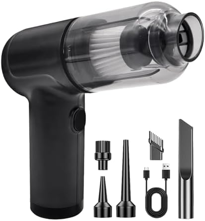Handheld Car Vacuum Cleaner,Portable Small Cordless Air Duster,5000Pa Mini Rechargeable Dust Buster,4-in-1 High Power Hand Detail Blower Kit with Multi-Nozzles for Car, Home, Office, Pet by EDOMOL