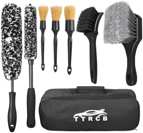 8Pcs Wheel Brush, Tire Brush, Wheel Cleaner Brush Set - 2 Soft Wheel Cleaning Brushes, Detailing Brush & Hard Tire Scrubber, Flexible and Durable Rim Cleaning Brush Kit for Wheels and Tires by TTRCB